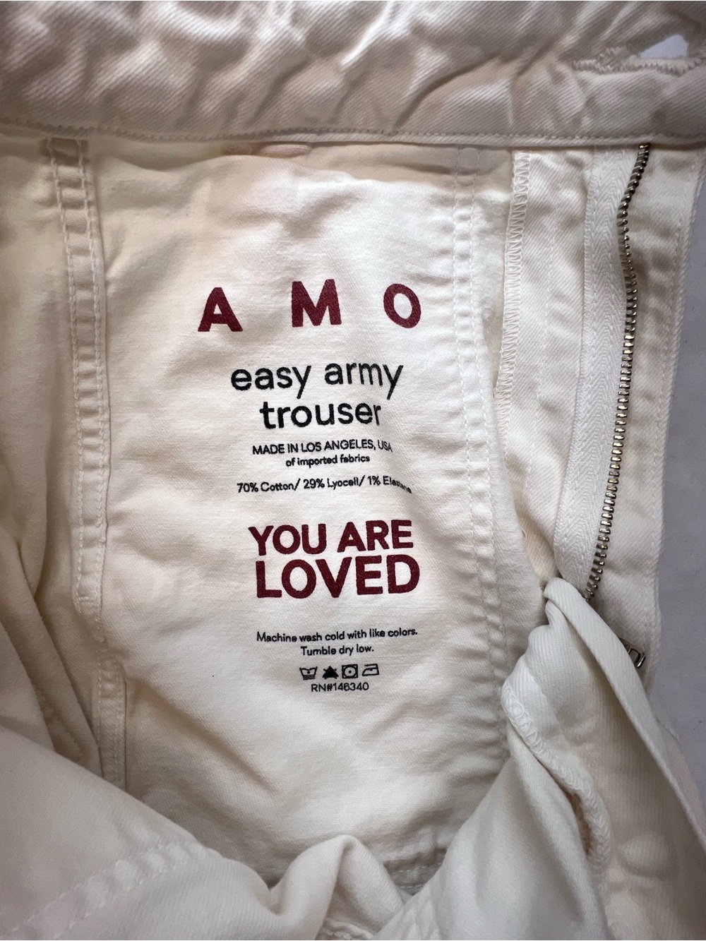 AMO Easy Army Trousers In
Bone Color Straight Leg Raw Hem Women’s 28 - Picture 12 of 13